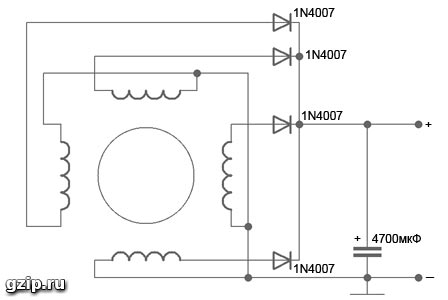 Схема выпрямителя для шагового двигателя в качестве генератора