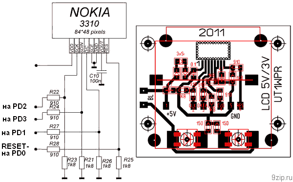 Схема и плата подключения дисплея от Nokia 3310