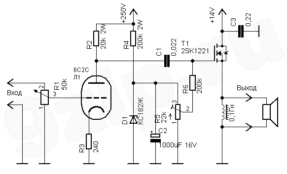 Схема лампового усилителя без выходного трансформатора