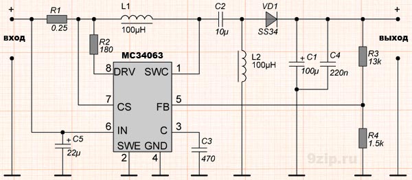 Схема SEPIC преобразователя на MC34063