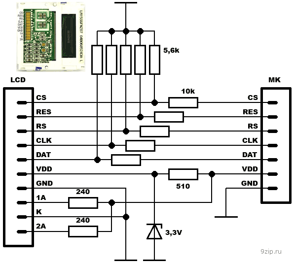 Схема подключения дисплея от Siemens A60 к микроконтроллеру