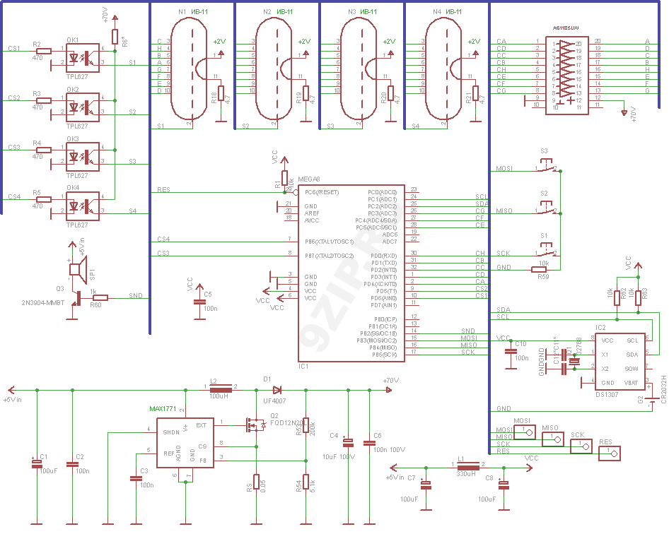 Схема ламповых часов на ИВ-11