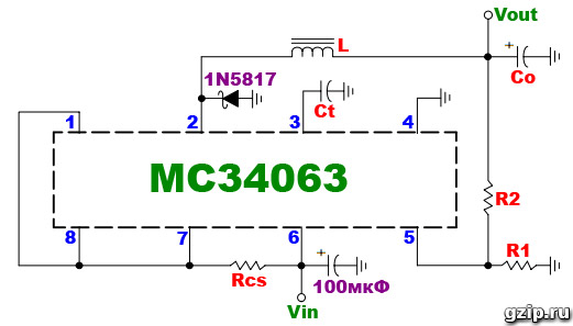 Схема понижающего преобразователя на MC34063